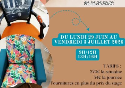 Stage de Tapisserie en Meubles – Donnez une seconde vie à vos fauteuils ! (Du 29 juin au 3 juillet)
